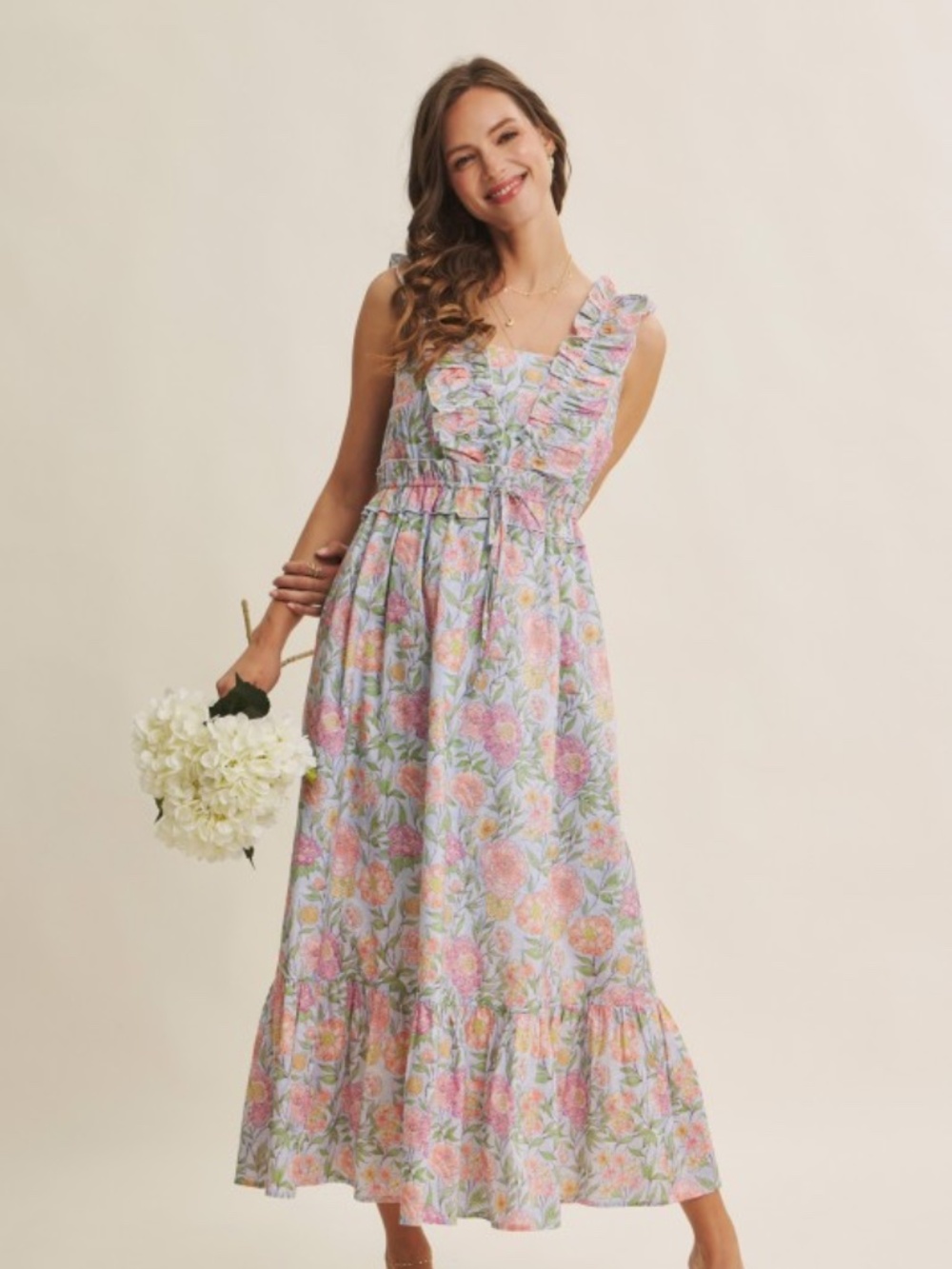 Blooming Floral Ruffled Cotton Maxi Dress